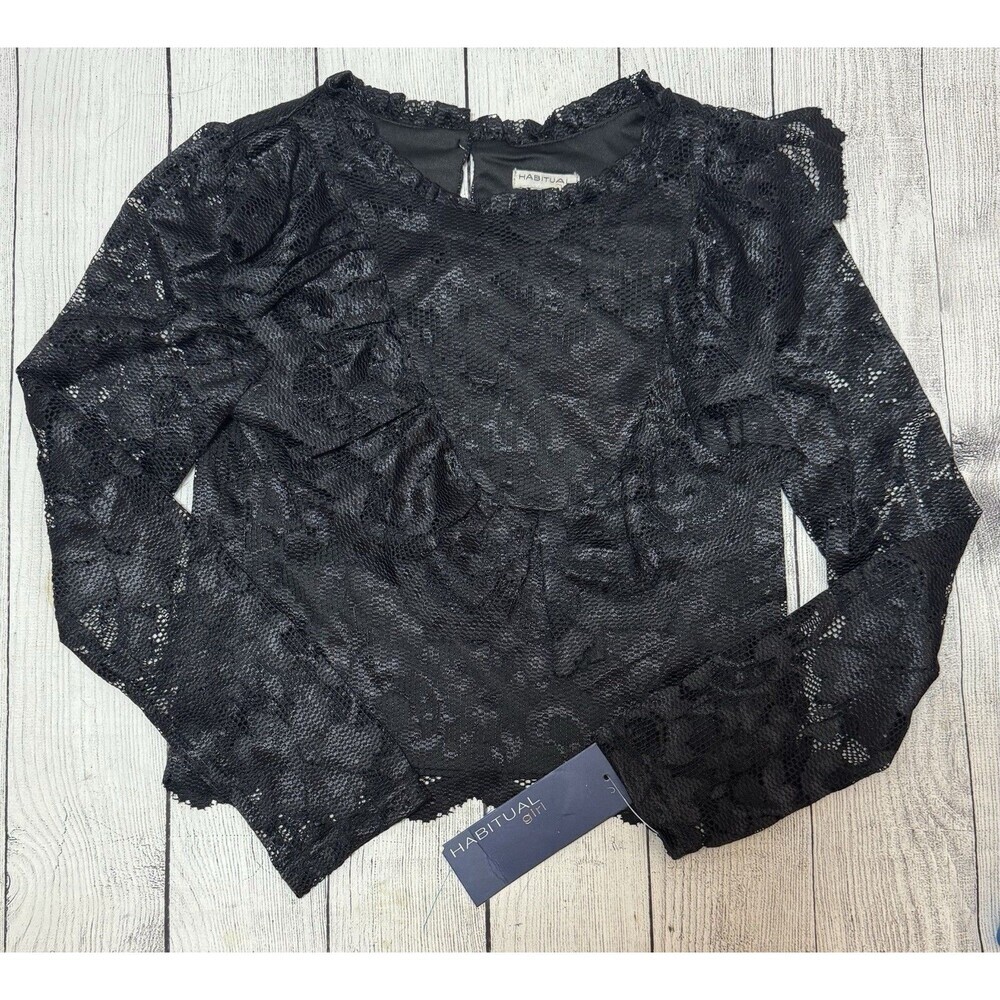 HABITUAL Kids Girl's Long Sleeve Lace Top In Black Size 10